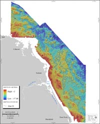 Thumbnail image of Figure 4, a map showing the bathymetry of the study area.