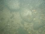 A photograph showing the ocean floor with boulders.