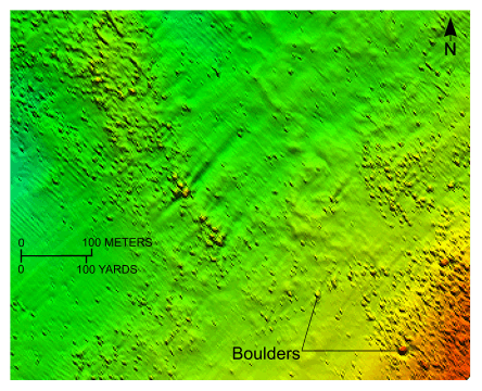 Figure 17. An illustration showing bathymetry of the bouldery sea floor off Rocky Point, New York.