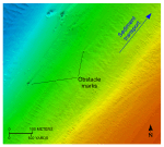 Thumbnail image of figure 20 and link to larger figure. Detailed planar view of obstacle marks from the digital terrain model produced during National Oceanic and Atmospheric Administration survey H11251 off Rocky Point, New York. 