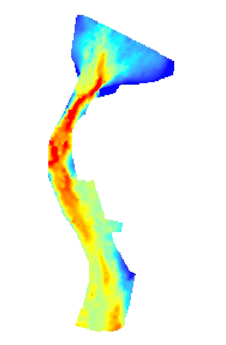 Image displaying the thickness of Quaternary sediment within the St. Clair River