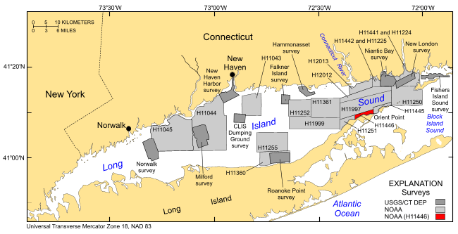 Figure 1. A map showing the Long Island Sound study area in relation to other study areas conducted in this region.