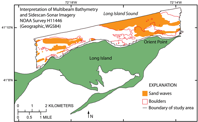 Figure 13. A map showing the interpreted sea floor features in the study area.