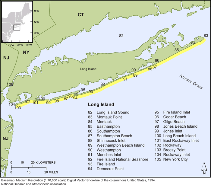 Thumbail image for Figure 6, map of the Long Island shorelines, and link to full-sized figure.