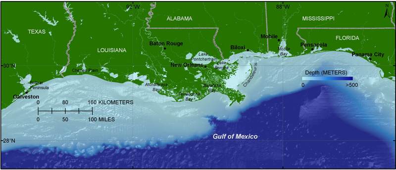 Figure 2 is a map of the Northern Gulf of Mexico study area, stretching from Galveston, TX, to just beyond Panama City, FL. 