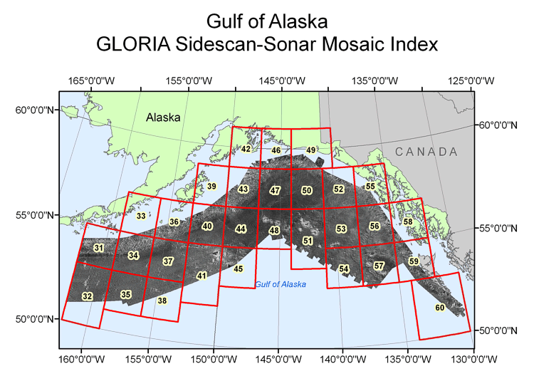 U.S. EEZ Gulf of Alaska area GLORIA sidescan-sonar mosaic index map.
