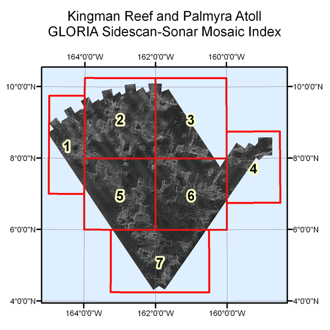U.S. EEZ Kingman Reef and Palmyra Atoll area GLORIA sidescan-sonar mosaic index map.