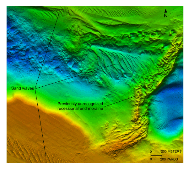 Figure 16. A detailed bathymetric map showing a recessional moraine.