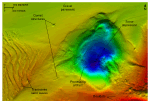 Thumbnail image of figure 17 and link to larger figure. A detailed bathymetric map of a scour depression near Plum Gut.