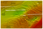 Thumbnail image of figure 19 and link to larger figure. A detailed bathymetric map of barchanoid and transverse sand waves.