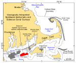 Thumbnail image of figure 1 and link to larger figure. A map of the location of bathymetric surveys completed around Massachusetts.