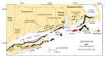 Thumbnail image of figure 2 and link to larger figure. A map showing end moraine locations in southern New England and New York.