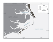Thumbnail image of and link to larger image. Map showing locations of USGS Van Veen sediment grab samples on the inner continental shelf