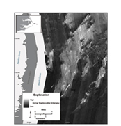 Thumbnail image of and link to larger image. Map showing a region of coarse sediment on the inner continental shelf off Hatteras Island.