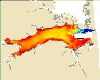 Thumbnail GIF image of the color bathymetry of Indian River Bay.