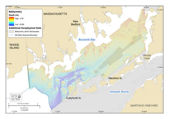 Figure 8, a map showing the coverage of additional geophyscial data adjacent to the Buzzards Bay survey area.