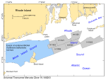 Thumbnail image of figure 1 and link to larger figure. A map of the location of bathymetric surveys completed in Block Island and Rhode Island Sounds.
