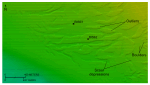 Thumbnail image of figure 24 and link to larger figure. An image of bathymetric data showing scour near Point Judith.