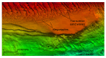 Thumbnail image of figure 17 and link to larger figure. Detailed bathymetric image of sand waves in the study area.