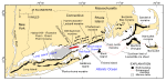 Thumbnail image of figure 2 and link to larger figure. A map showing location of end moraines in New York and New England.