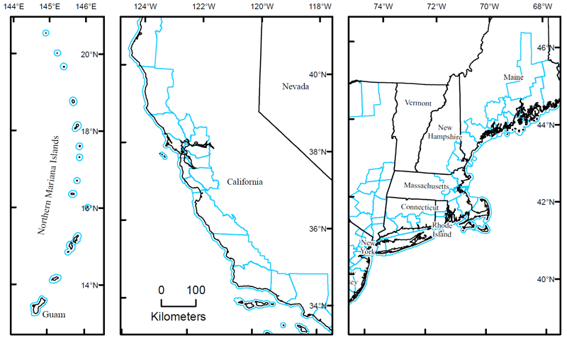maps showing Coastal Zone Management Program counties