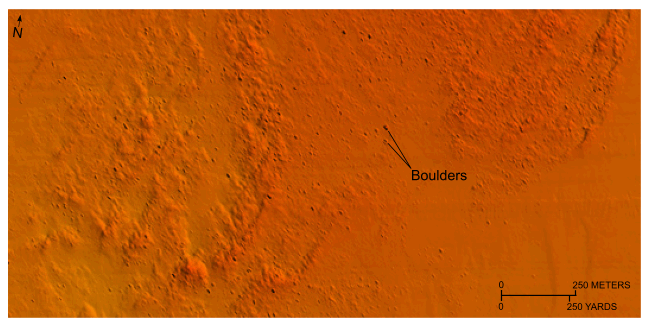 Figure 13. A map showing the bathymetry in an area of boulders.