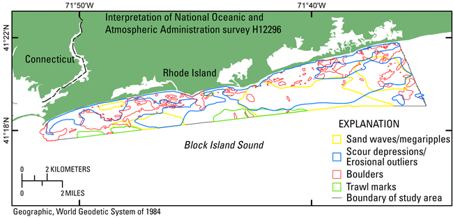 Figure 12. A map showing the features on the sea floor in the study area.
