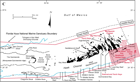 Contiguous part of index map shows westernmost part of middle Keys and the lower Keys