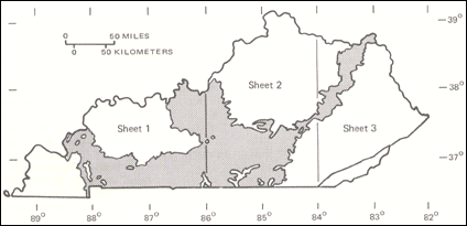 Diagram showing area of outcrop of Mississippian strata in Kentucky