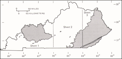Diagram showing area of outcrop of Pennsylvanian strata in Kentucky