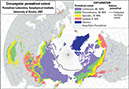 Figure 6-1.– Map showing areal distribution of permafrost regions in the Northern Hemisphere. Prepared in 2007 by the Permafrost Laboratory, Geophysical Institute, University of Alaska Fairbanks. Map derived from the electronic version of the “Circum-Arctic Map of Permafrost and Ground-Ice Conditions” (Brown and others, 1997, http://nsidc.org/fgdc/). 