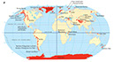 Figure 2.—A, Geographic distribution of the principal glacierized regions (red) on Earth. Modified from Canadian Geographic (Shilts and others, 1998, figure on p. 52). 