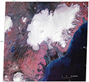 Figure 8.—Ice cap. Landsat 1 MSS false-color composite image of the Vatnajökull ice cap, Iceland, on 22 September 1973. Image no. 1426-12070 was enhanced digitally by the USGS Earth Resources Observation System (EROS) Digital Image Enhancement System (EDIES). See Sigurðsson and Williams (2008, p. 197, fig. 188). 