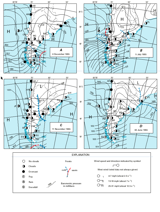 Meteorological charts of southern South America