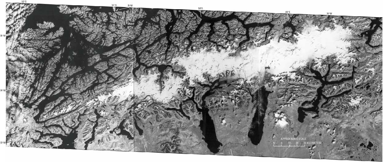 Thematic Mapper (TM) mosaicked images of the Southern Patagonian Ice Field
