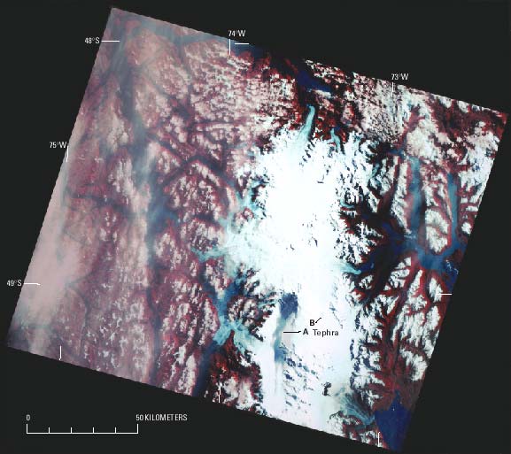 Landsat MSS false-color composite image of the Southern Patagonian Ice Field