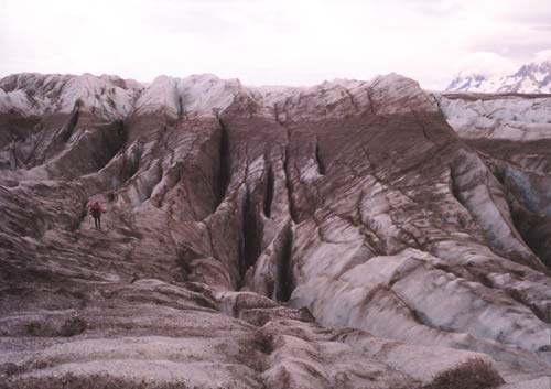 Second tephra band of the three in depression crevasses on Glaciar Viedma