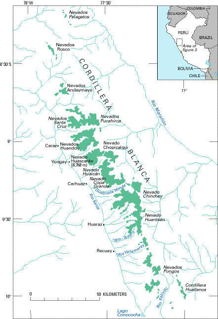 Glaciers in Cordilleras Blanca and Huallanca