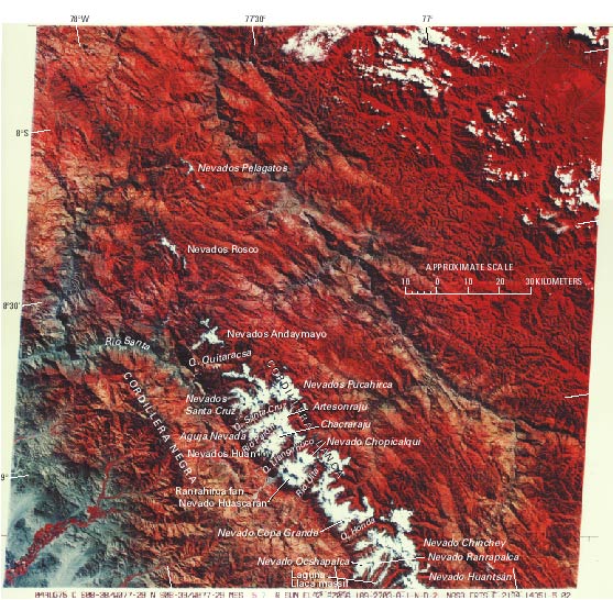 Landsat FCC, northern Cordillera Blanca