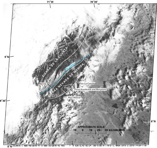 MSS image showing glaciers of Sierra Nevada de Merida