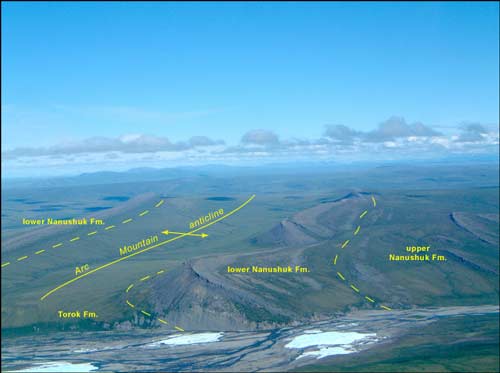 Nanushuk Formation on south flank of Arc Mountain anticline at Nanushuk River, eastern Chandler Lake quadrangle