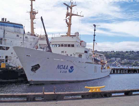 Photo of NOAA ship moored at the dock