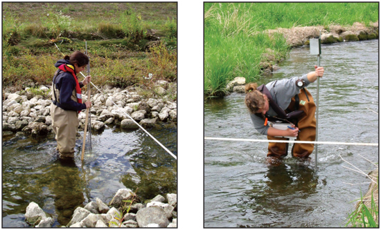U.S. Geological Survey personnel collection streamflow measurements