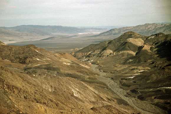 Photo shows lower Warm Spring Canyon, southern Panamint Range, Death Valley National Park, California. Detailed caption follows.
