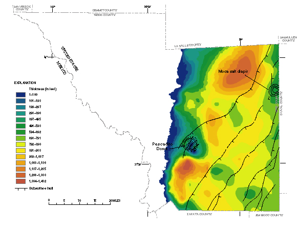 Figure 24. Map showing thickness of the Yegua aquifer.