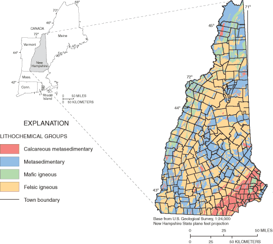 Map showing location of study area in New England.