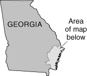Map of Georgia showing the Surficial and Brunswick Aquifer Systems, Coastal Georgia study area.
