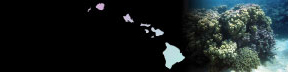 small map of Hawaiian Islands and image of coral reef