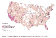 Figure 2.  Population change by county in the coterminous
United States from 1970 to 1990.