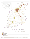 Figure 8.  Use of population density to indicate 1990 urban
land use in the White River Basin study unit of the National
Water-Quality Assessment.